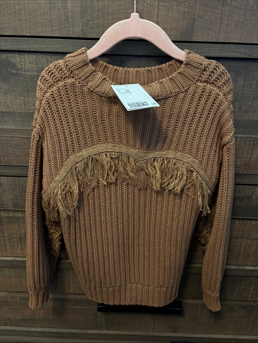 H&M Brown Fringe Knit Crewneck Sweater